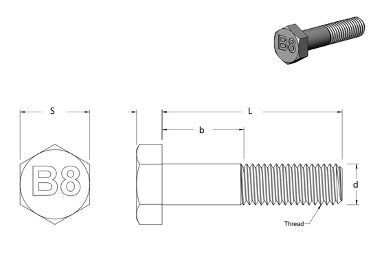 ASTM A193 B8 Class 1 Stainless Steel Screws Nuts Bolts Heavy Hex Screws